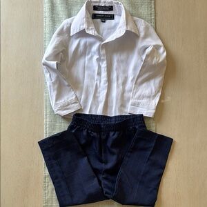 Andrew Fezza White Dress Shirt and Navy Plaid Kids Pants Set